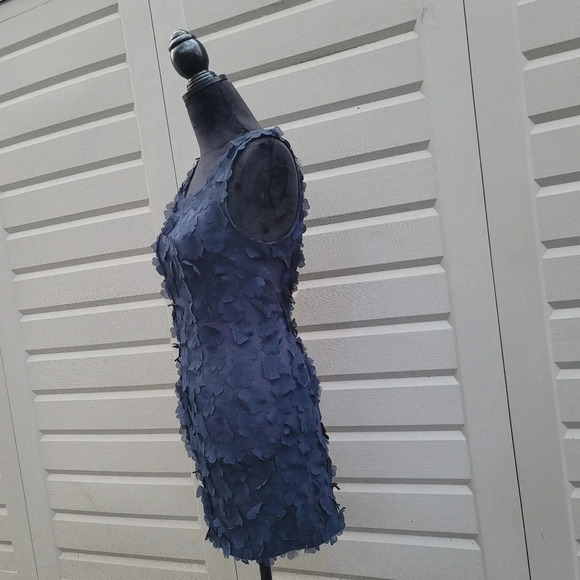 H&M Navy Blue Fit Flare Mini Dress Floral Appliqué Embellishments Stretch XS - Picture 4 of 9